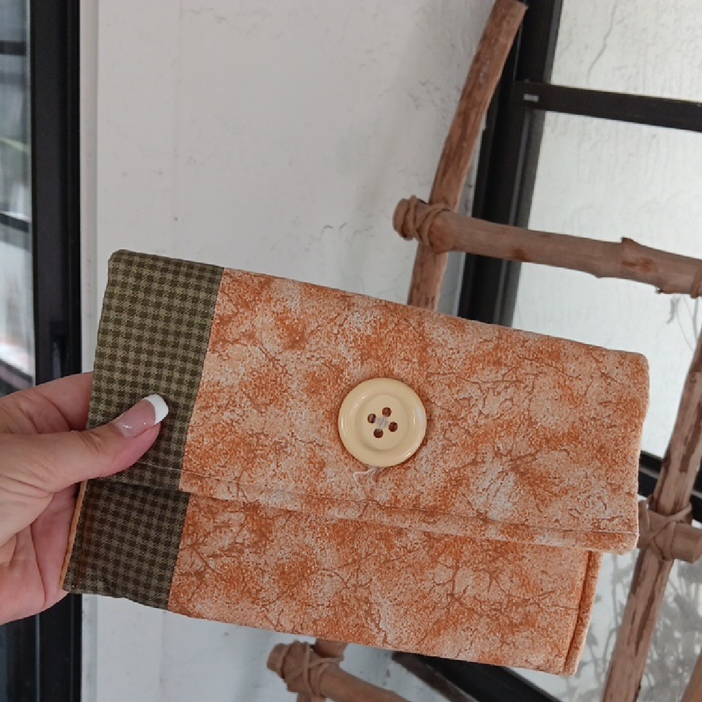 Handmade Clutch Makeup Bag Orange and Green with A Button 5X8"